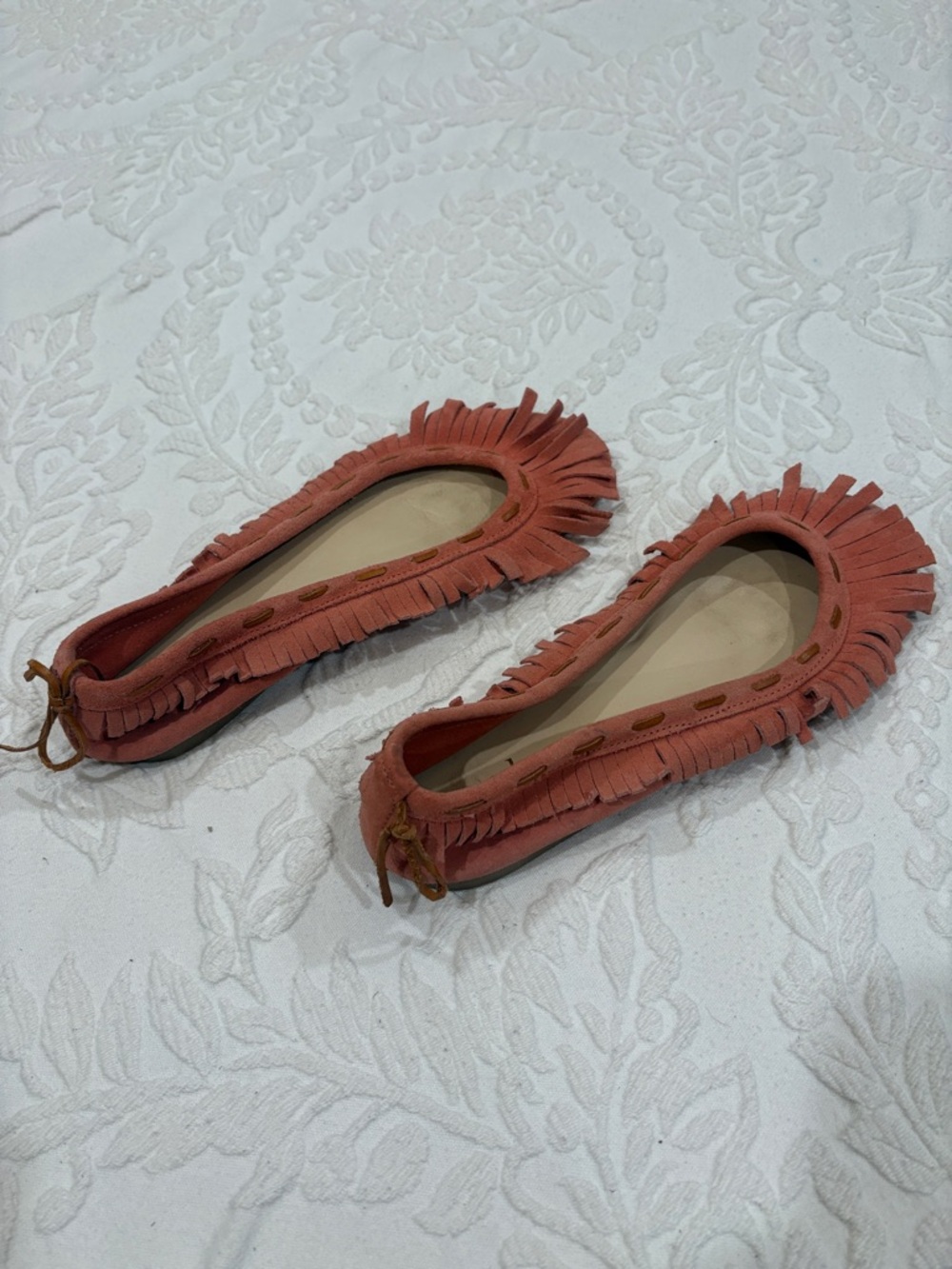 Sundance Coral Fringe Moccasin Flats